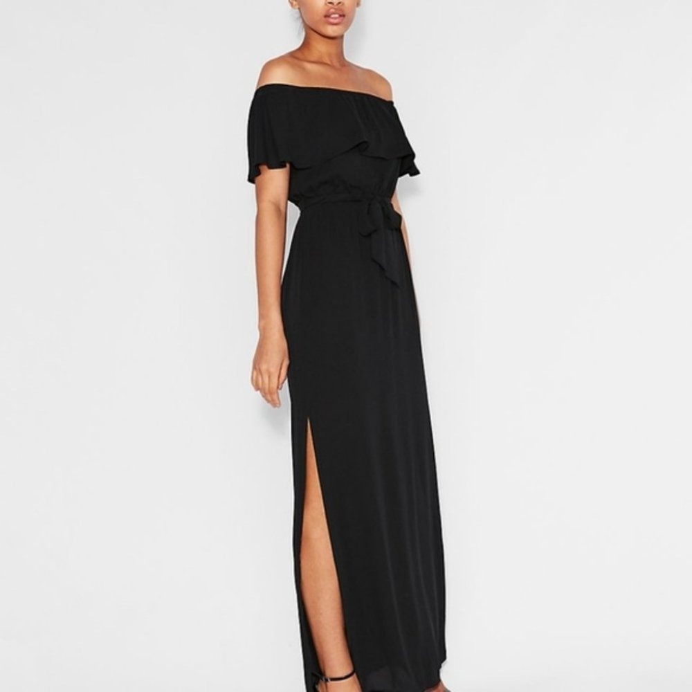 Express Off The Shoulder Tie Waist Maxi Dress